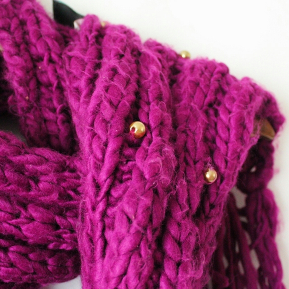 Made Of Me Long Cable Knit Fuchsia Boho Scarf - Picture 3 of 4